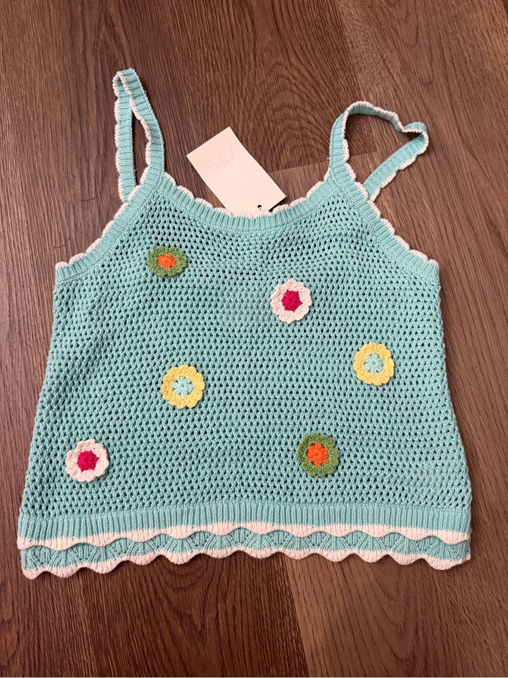 Zara Mint Crochet Flower Tank Top